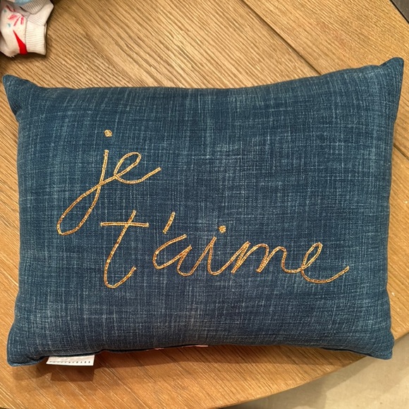 Like new Pottery Barn Blue Je T'aime Pillow - Picture 2 of 5
